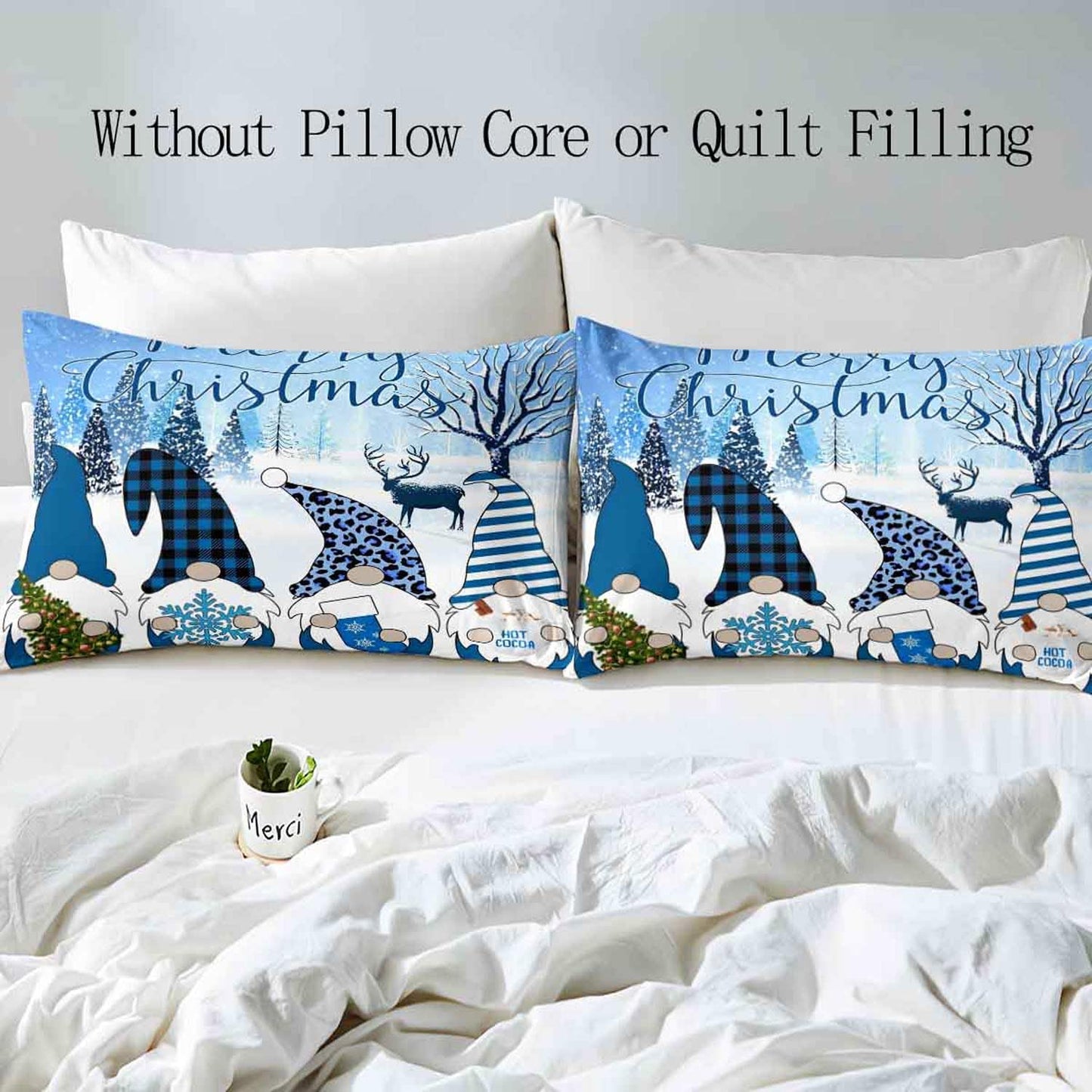LUVIVIHOME 3PCS Christmas Gnome Duvet Cover Queen, Christmas Bedding Holiday Christmas Tree Snowflake Reindeer Tomte Elf Plaid Striped Leopard Print Blue Comforter Bedspread Quilt Cover 2 Pillow Cases