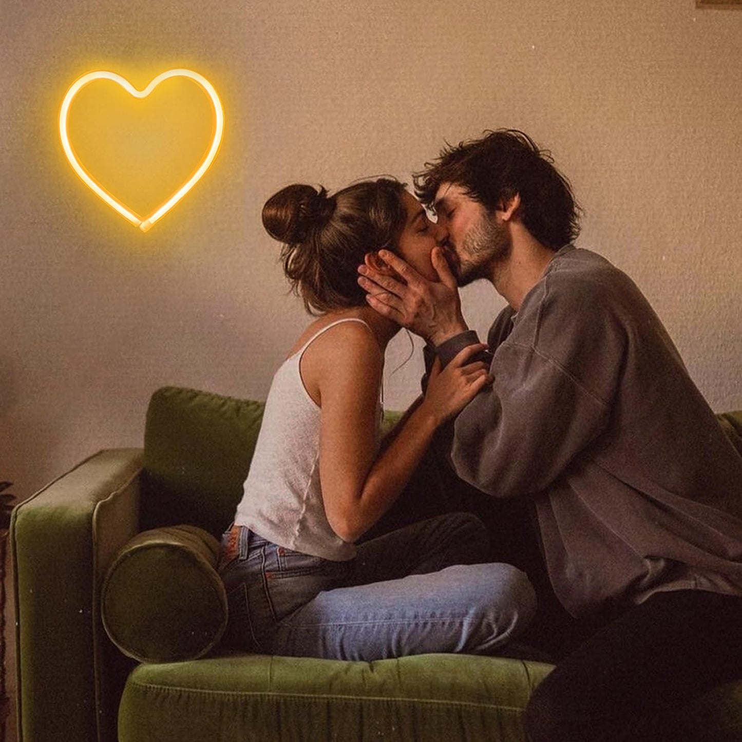 1-Pack Heart Neon Sign, Neon Heart Lights Battery Operated or USB Powered, LED Valentines Decoration Light for Valentines Day Wedding Proposal Anniversary Mothers Day Girl's Room Decor (Warm White)