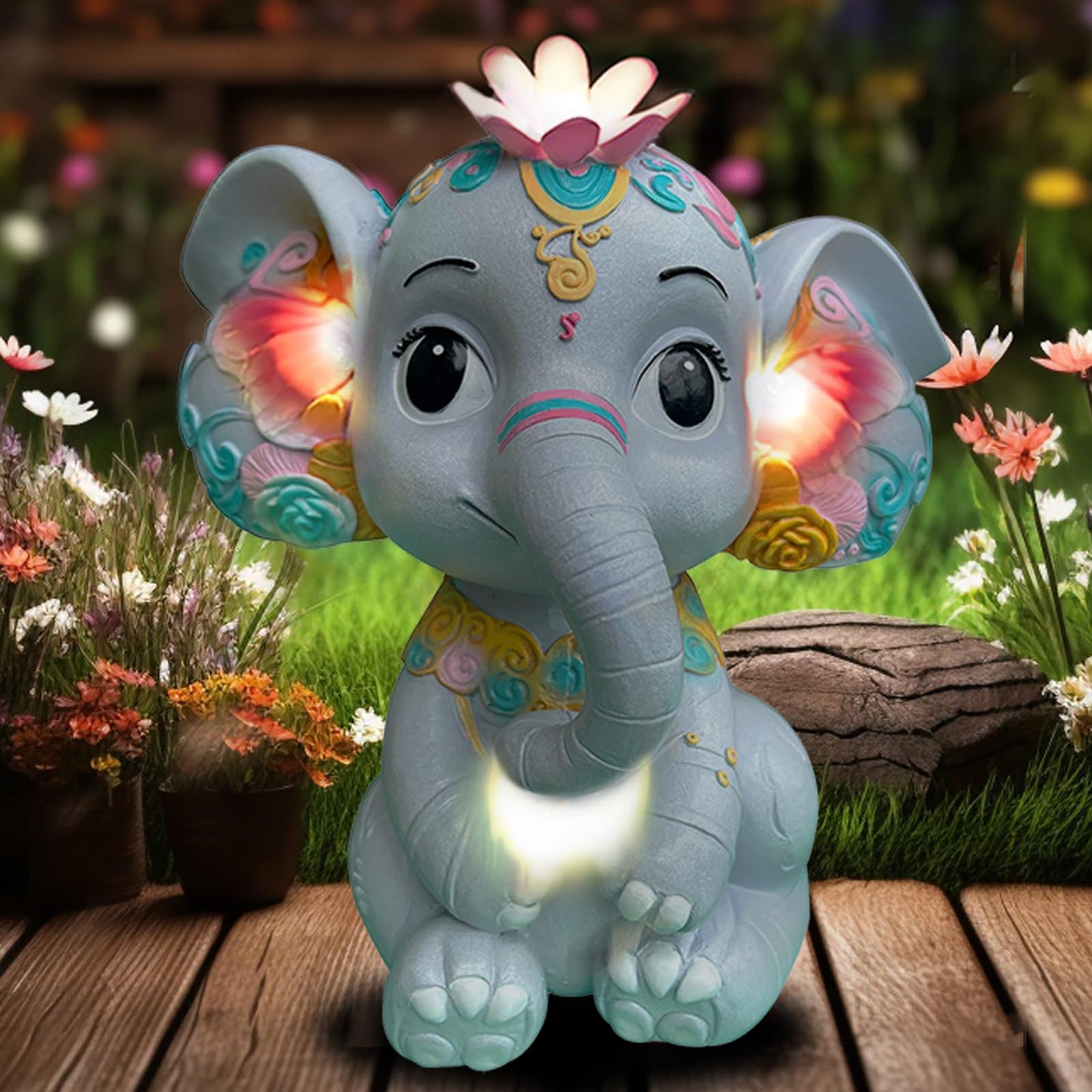 Sgreatiny Solar Garden Elephant Statue with 4 LED Lights