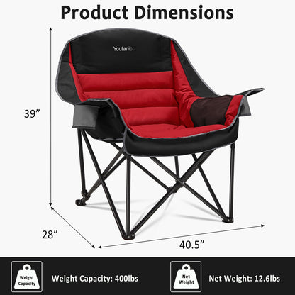 Youtanic Oversized Camping Chair, Portable Folding Camping Chairs with Side Pocket, Cup Holder and Carry Bag, Heavy Duty Outdoor Camping Chairs for Adults, Fishing, Sports, Trip, up to 400lbs, Style 5