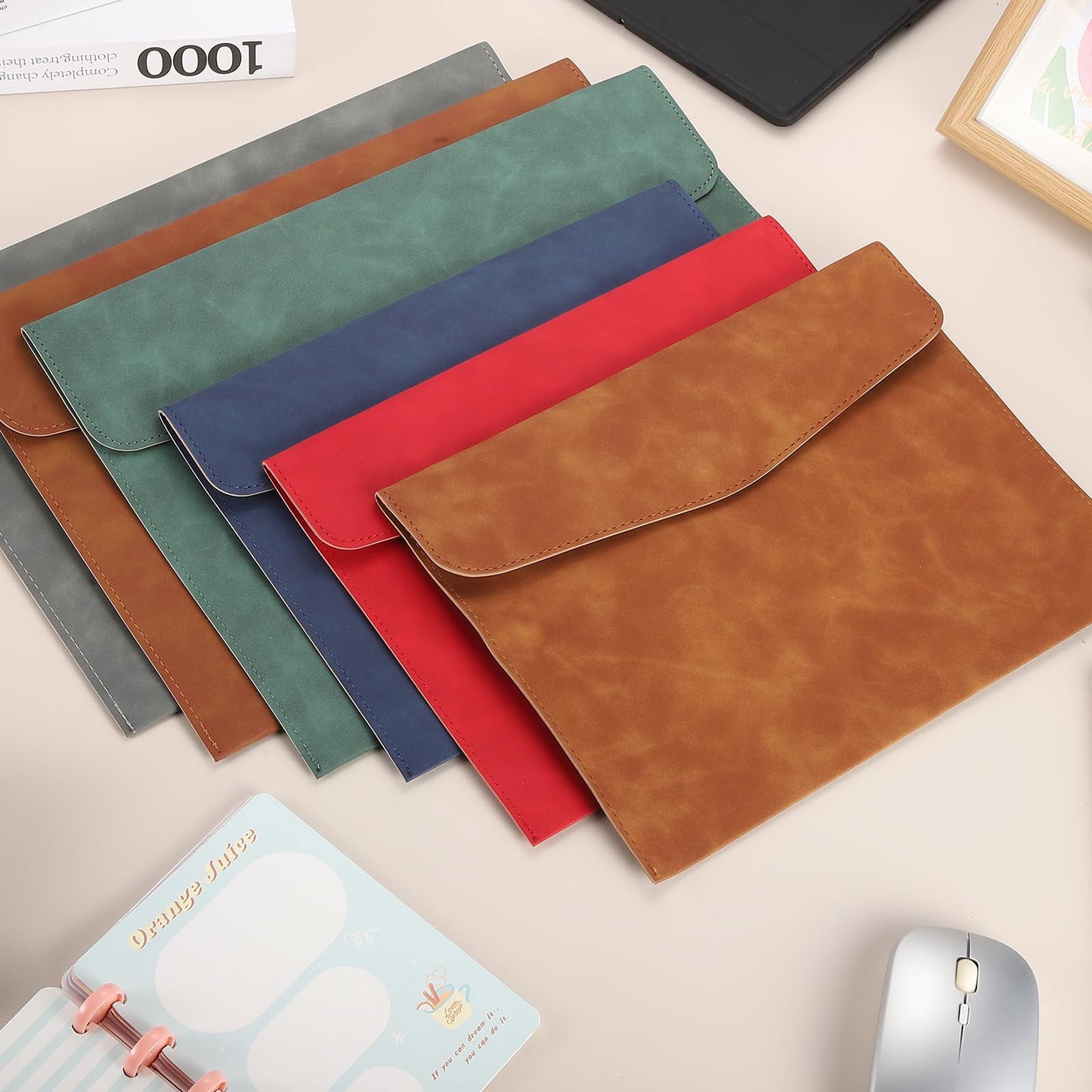 PATIKIL 2Pcs PU Leather File Folders, 13x9 A4 Document Holder Waterproof Envelope Folder with Snap Closure, Portable Portfolio Organizer Case for Paper Receipt, Gray