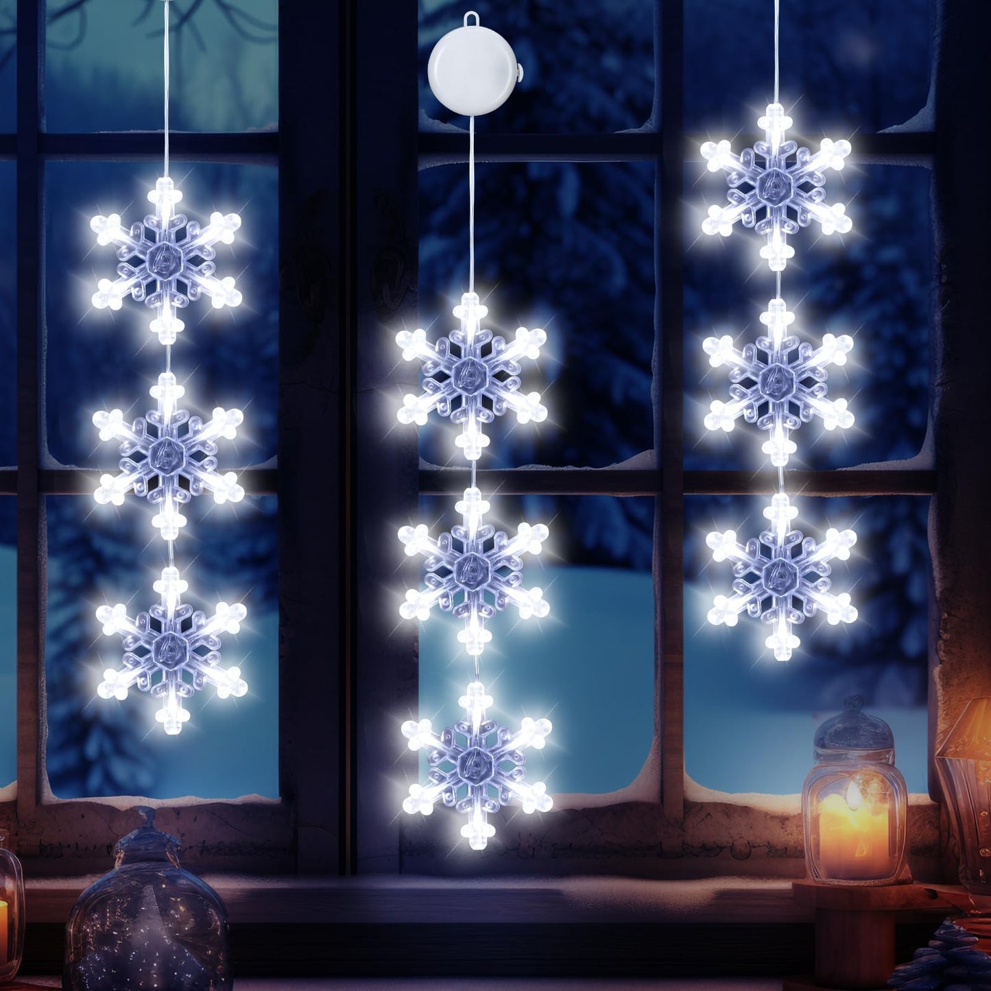 Christmas Decorations Lights, 3Pack White Snowflake Window Lights Battery Operated Christmas Light Hanging Lighted Window Decoration for Indoor Outdoor Xmas Tree Home Decor