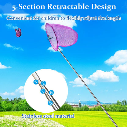 6 Pack Telescopic Butterfly Nets, Insect Catching Nets, Fishing Net, Nature Exploration Toys for Kids Outdoor Playing
