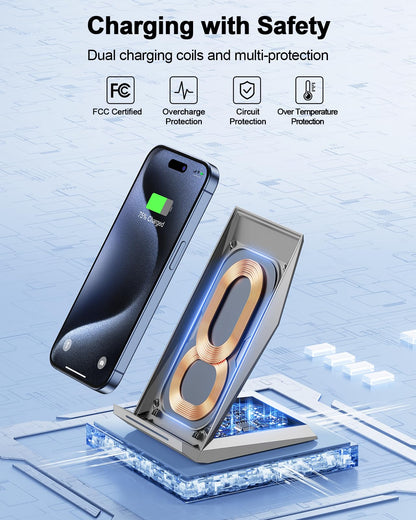 Fast Wireless Charger, NANAMI 15W Qi Certified Wireless Charging Stand Compatible iPhone 17/17 Air/16/15/15 Pro/15 Plus/15 Pro Max/14/13/12, for Samsung Galaxy S25/S24/S23/S22/S21 and Qi-Enabled Phone