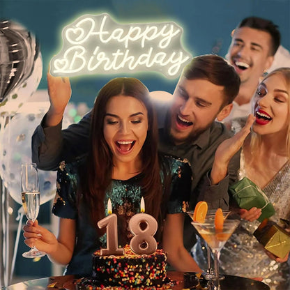 Happy Birthday Neon Sign for Wall Decor ¡Feliz Cumpleaños LED Neon Sign Light up Sign with USB Chain Light modulator, Reusable Art Decorations Larger Bedroom Bar Home 18.9"x9.51" (warm white)