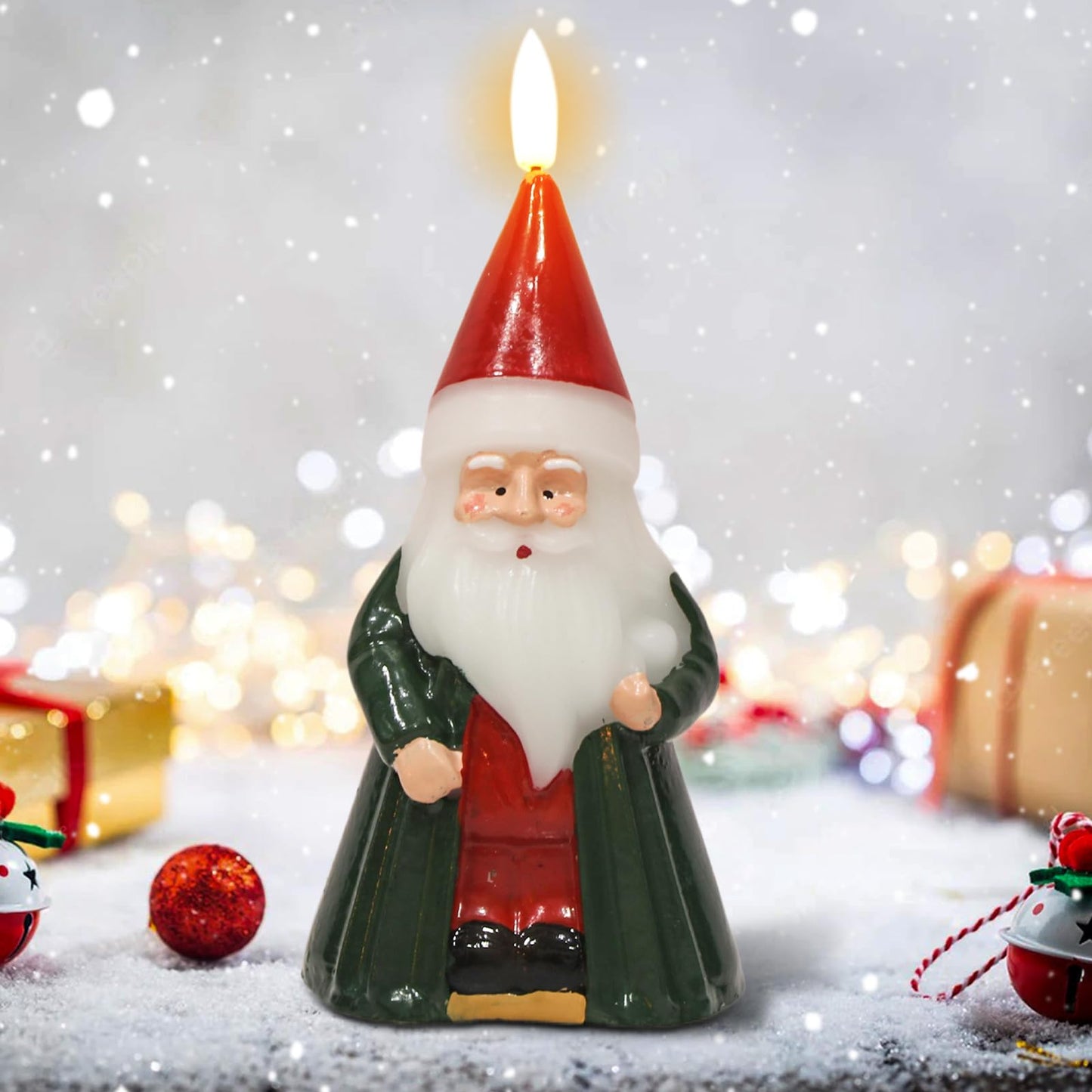 DRomance Santa Flameless Flickering Candle Battery Operated with 6 Hour Timer Real Wax Hand-Painted LED Pillar Candle 3D Wick Indoor Christmas Holiday Decor(Green, 3.1" D x 6.8" H)