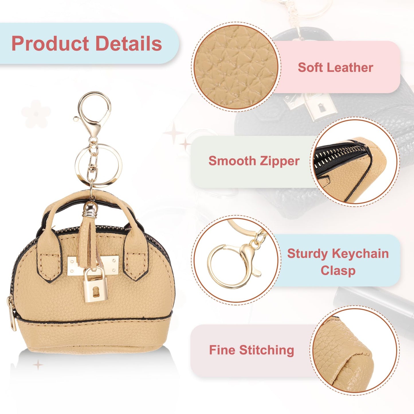 PATIKIL Mini Tote Bag Keychain, 2 Pcs Cute Coin Purse Keychain PU Leather Backpack Purse Key Chain Little Cosmetic Bag Keychains for Women Makeup Card Data Cable, Earthy Yellow