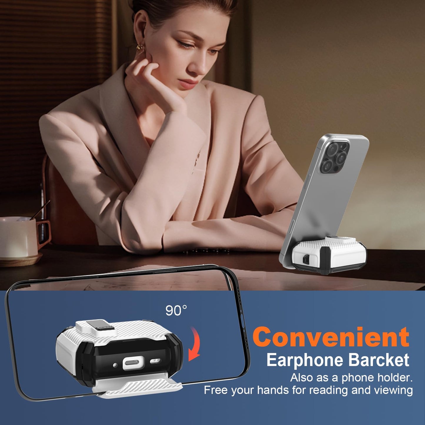 Maxjoy for AirPods Pro 3 Case Cover 2025 with Automatic Lock MagSafe, Compatible with Apple AirPod Pro 3rd Generation (Carbon Fiber White, AirPods Pro 3 Case Cover 2025)