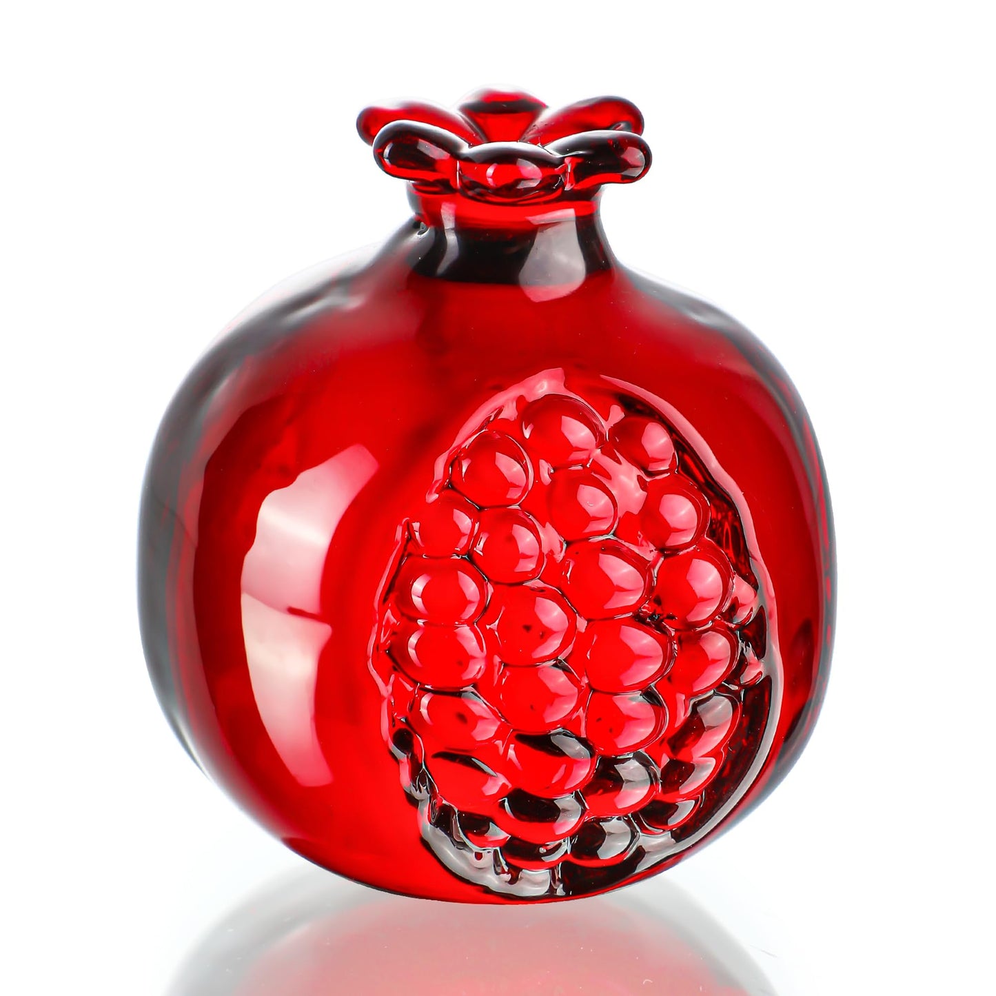 KRISININE Crystal Pomegranate Figurine Glass Pomegranate Artificial Fruit Paperweight for Home Office Tabletop Decor