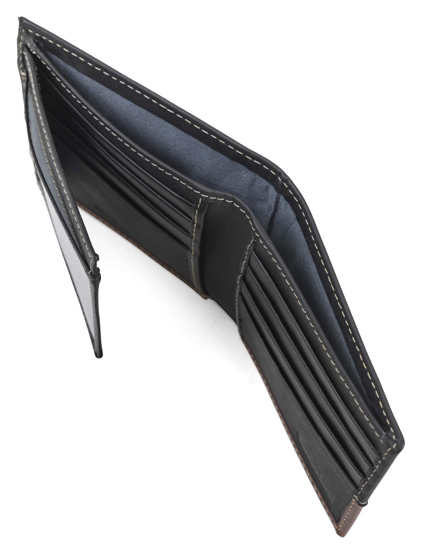 Timberland Men's Leather Passcase Bifold Wallet Hybrid, Black/Cognac, One Size