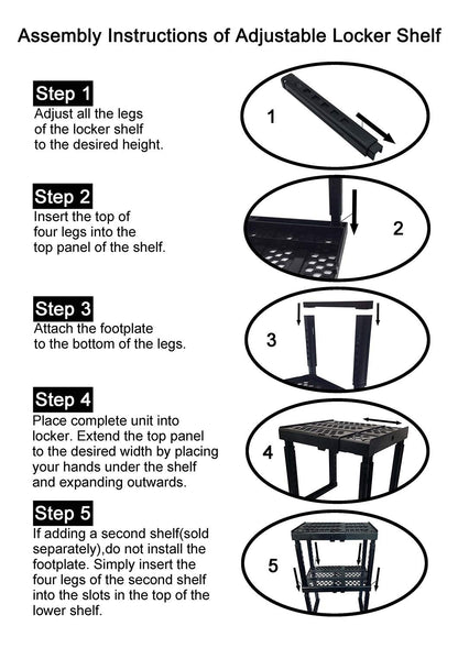 Locker Organizer Shelf， Adjustable Width and Height, Ideal Locker for School, Office, and Gym Lockers (Black)