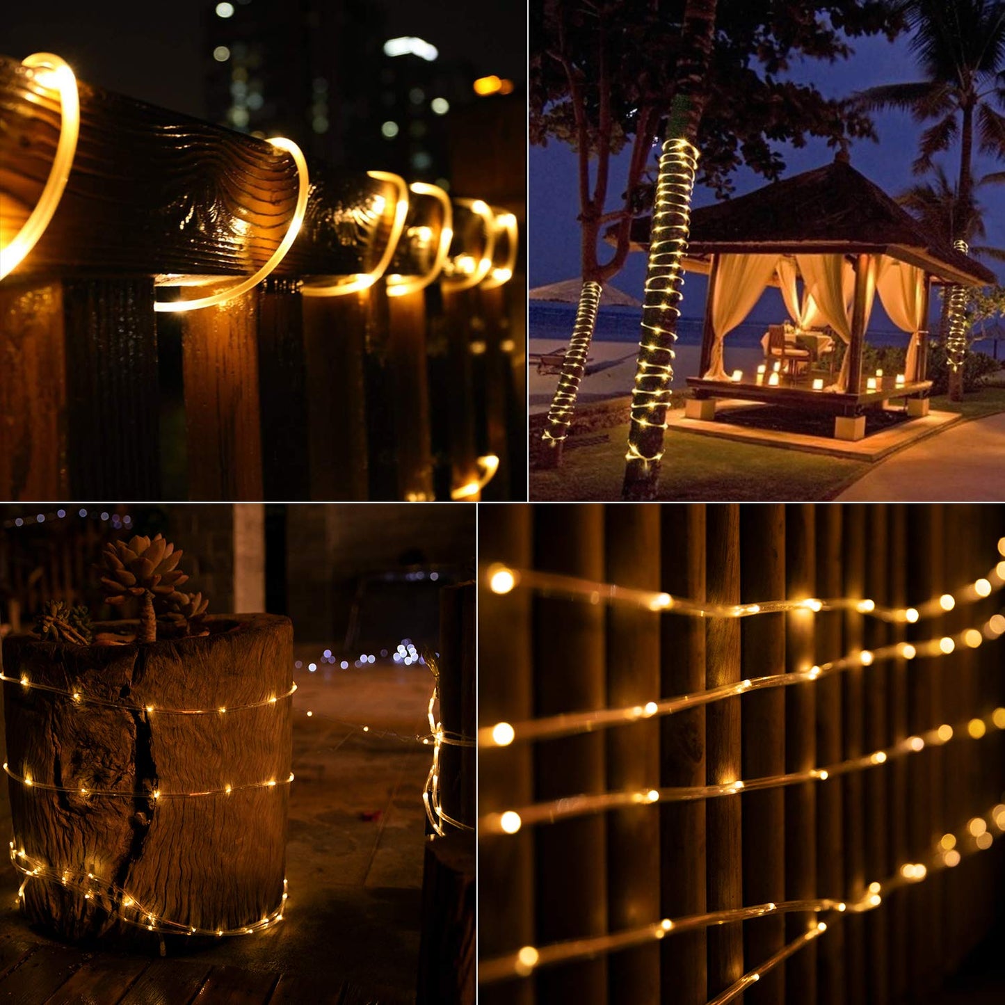 Brightown Solar Rope Lights, 39FT 100LED Outdoor Solar String Lights, IP65 Waterproof Solar Powered Fairy Lights with 8 Lighting Modes for Party Garden Patio Pool Backyard Tree Decoration, Warm White