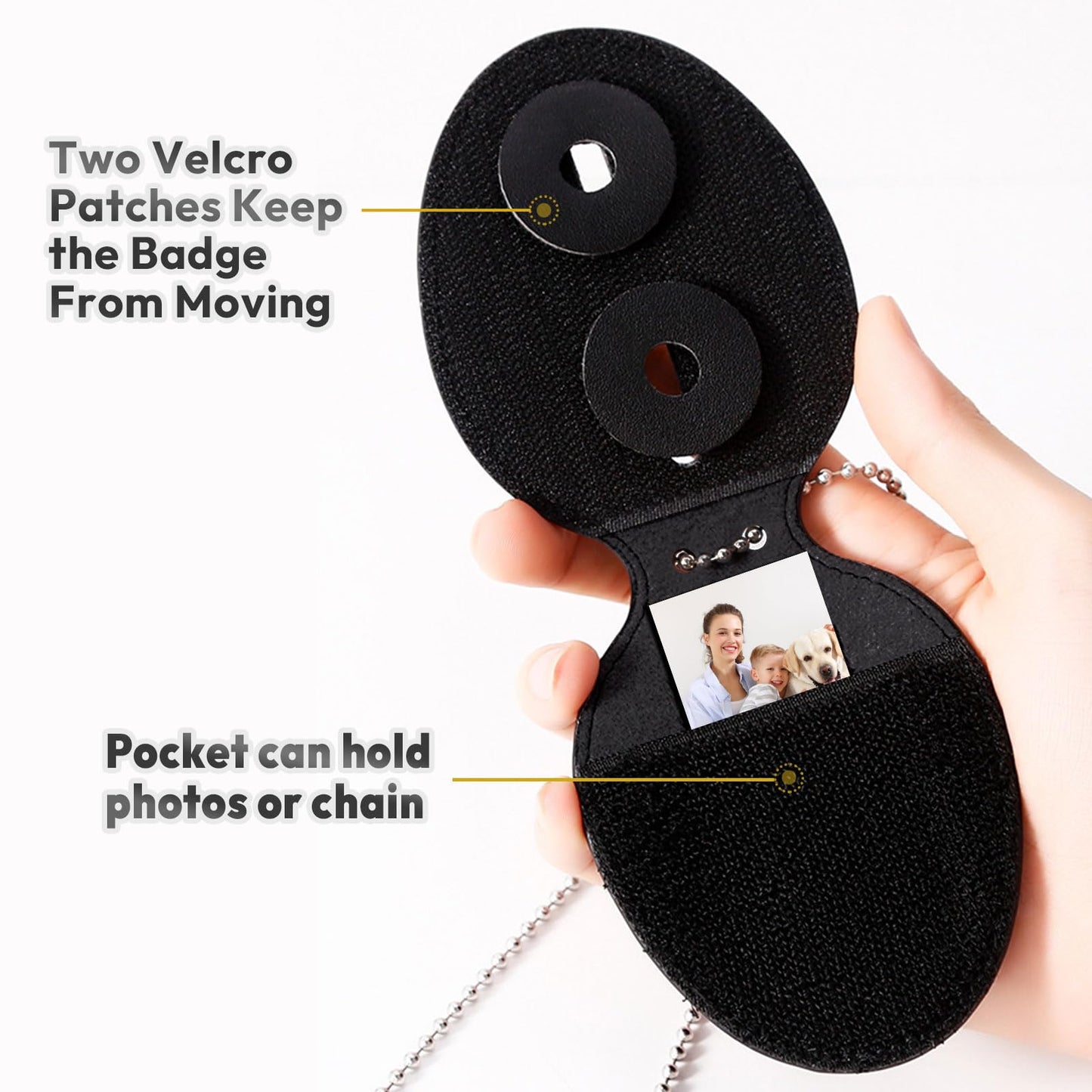 JRLCTECH Police Badge Holder, Law Enforcement Badge Holder, Made of Cowhide, Black Universal Badge Belt Clip Holder Include Metal Clip and Neck Chain