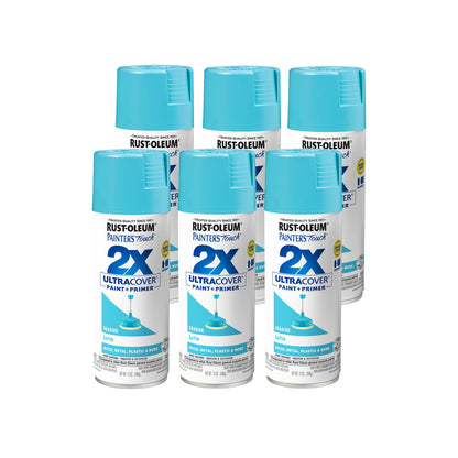 Rust-Oleum 334095-6PK Painter's Touch 2X Ultra Cover Spray Paint, 12 oz, Satin Seaside, 6 Pack