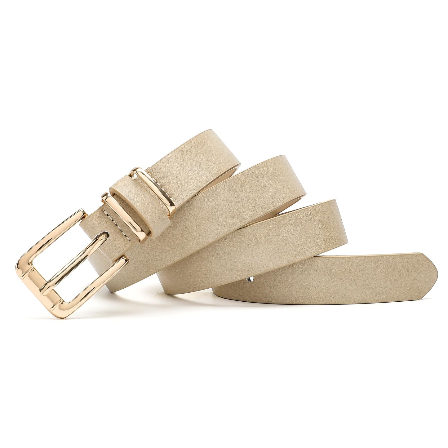 IFENDEI Women Waist Belts for Dresses Thin Black Skinny Leather Belts with Gold Pin Buckle Beige X-Small
