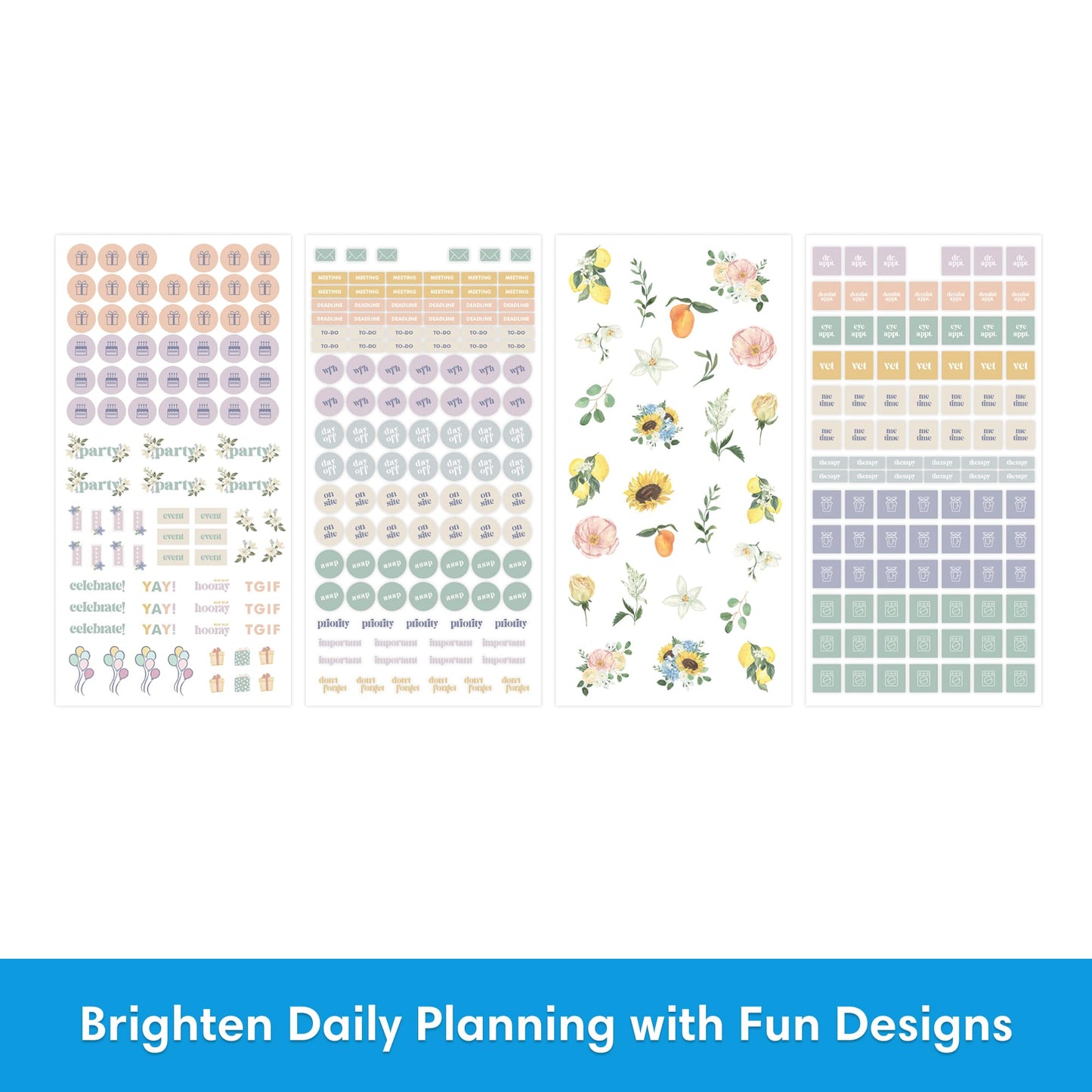 Blue Sky Sticker Book, Everyday and Monthly Planner Stickers, Undated, Glued with Bungee, 1460+ Stickers for Journals and Calendars (Floral, 4.5" x 9")