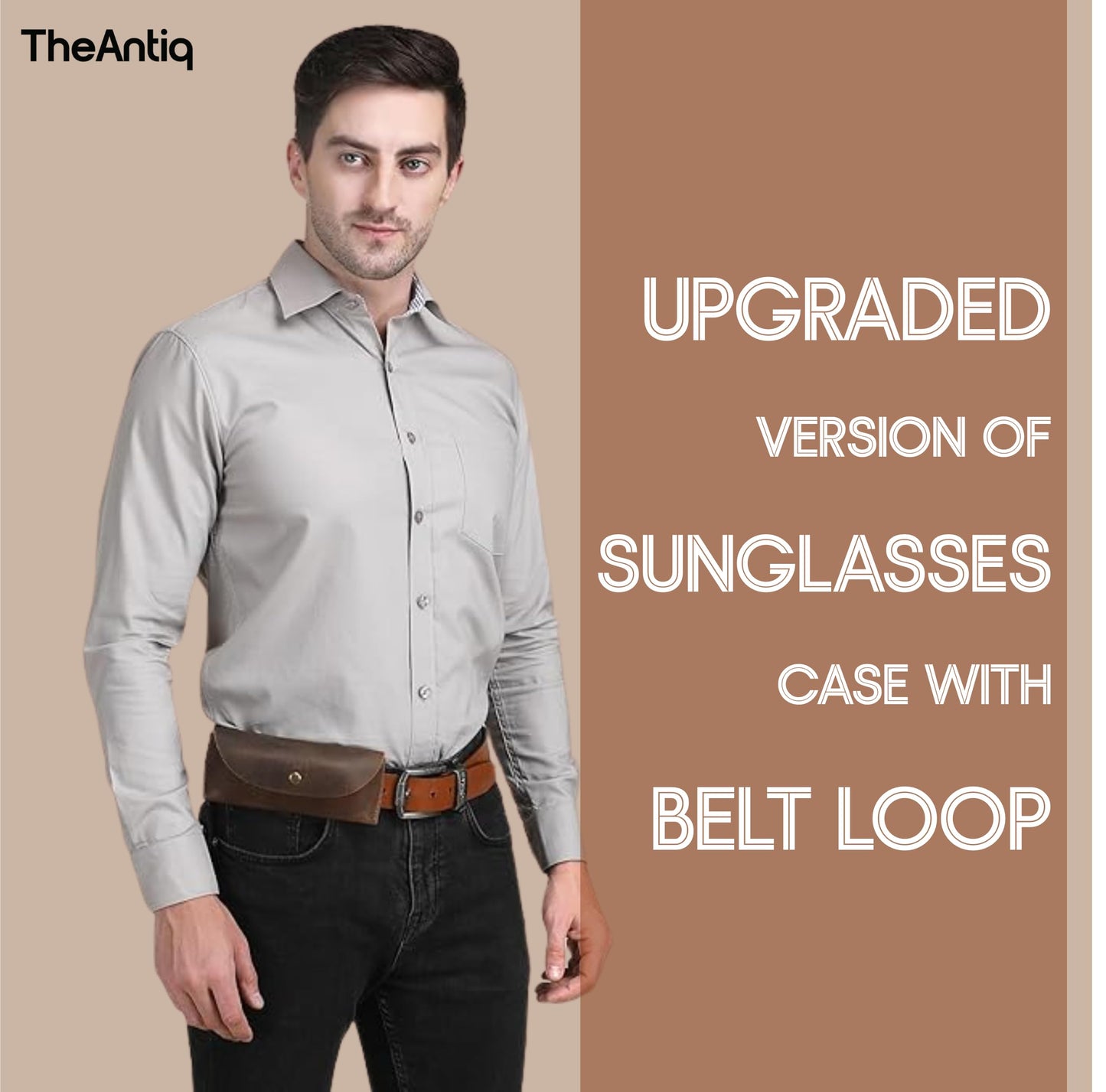 TheAntiq Brown Leather Sunglasses Case - Vintage Eyeglass Holder with Belt Loop, Handcrafted Eyeglasses Case, Slim & Flexible Sunglasses Holder - Leather Sunglass Eyeglass Cases for Men & Women