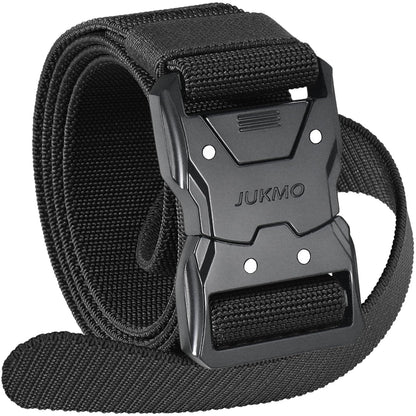 JUKMO Quick Release Tactical Belt, Military Work 1.5" Nylon Web Hiking Belt with Heavy Duty Seatbelt Buckle (Black, Small-for Waist 30"-36" (Length 45"))