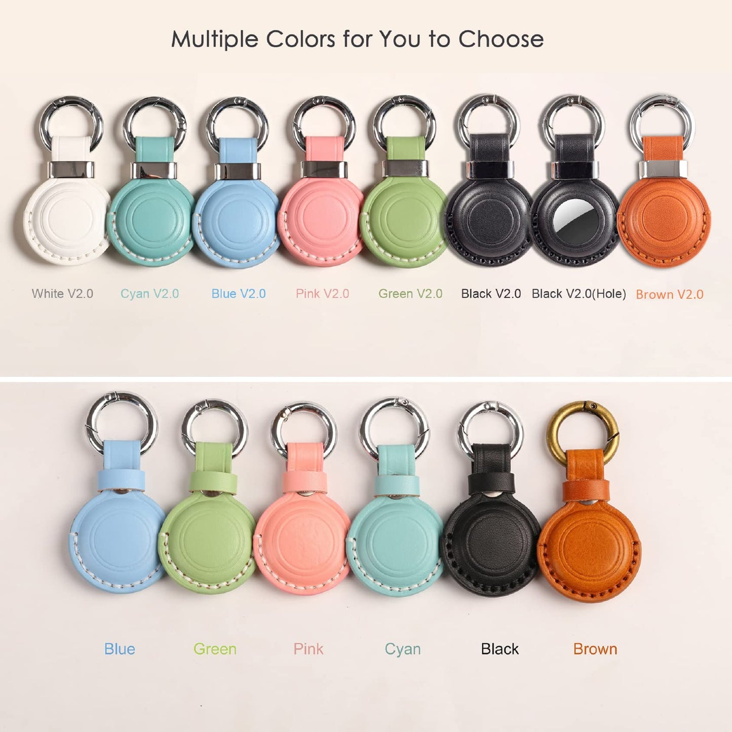 KEEPXYZ Genuine Leather Keychain Holder Compatible with Airtag, Secure for Air Tag Keychain Holder Case Cover Key Chain Ring Accessories - Blue V2.0