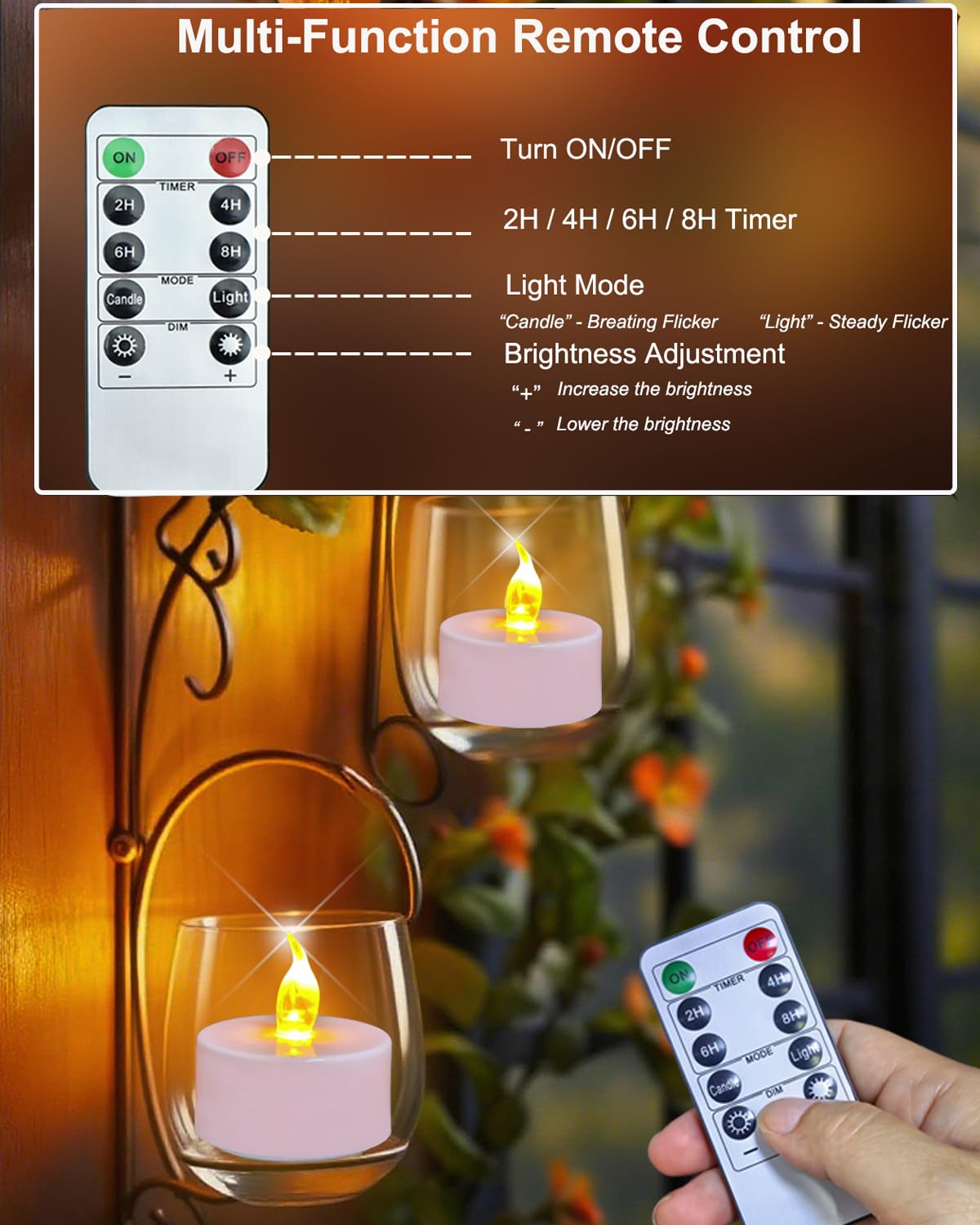Jialine Led Tea Lights Candle with Remote Control,Long Lasting Battery Operated Led Tealight Candles with 2/4/6/8 H Timer for Wedding Halloween Christmas (Warm Warm 12 Pack)