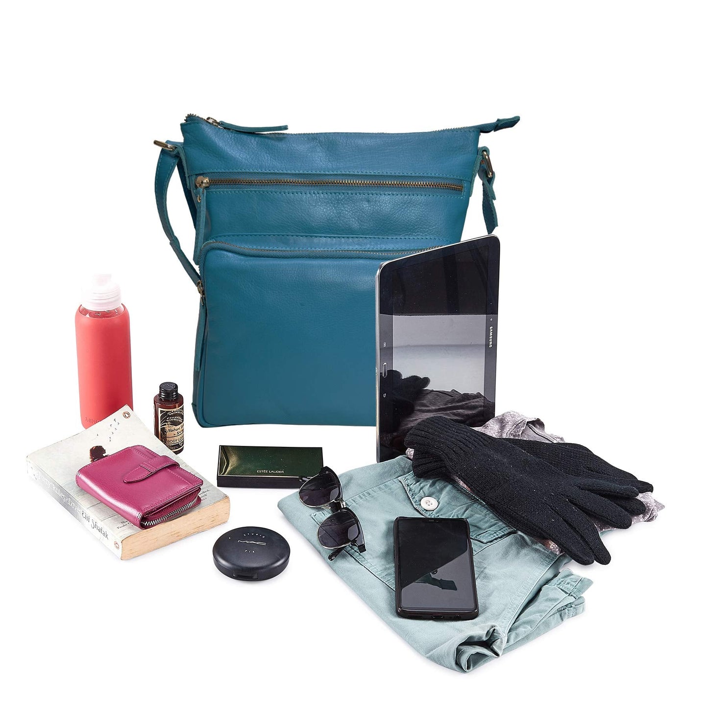 Real Leather Crossbody Bags Purses for Women Shoulder Handbags Crossover Handmade Stylish Trendy Pocketbook (Turquoise Green Nappa)