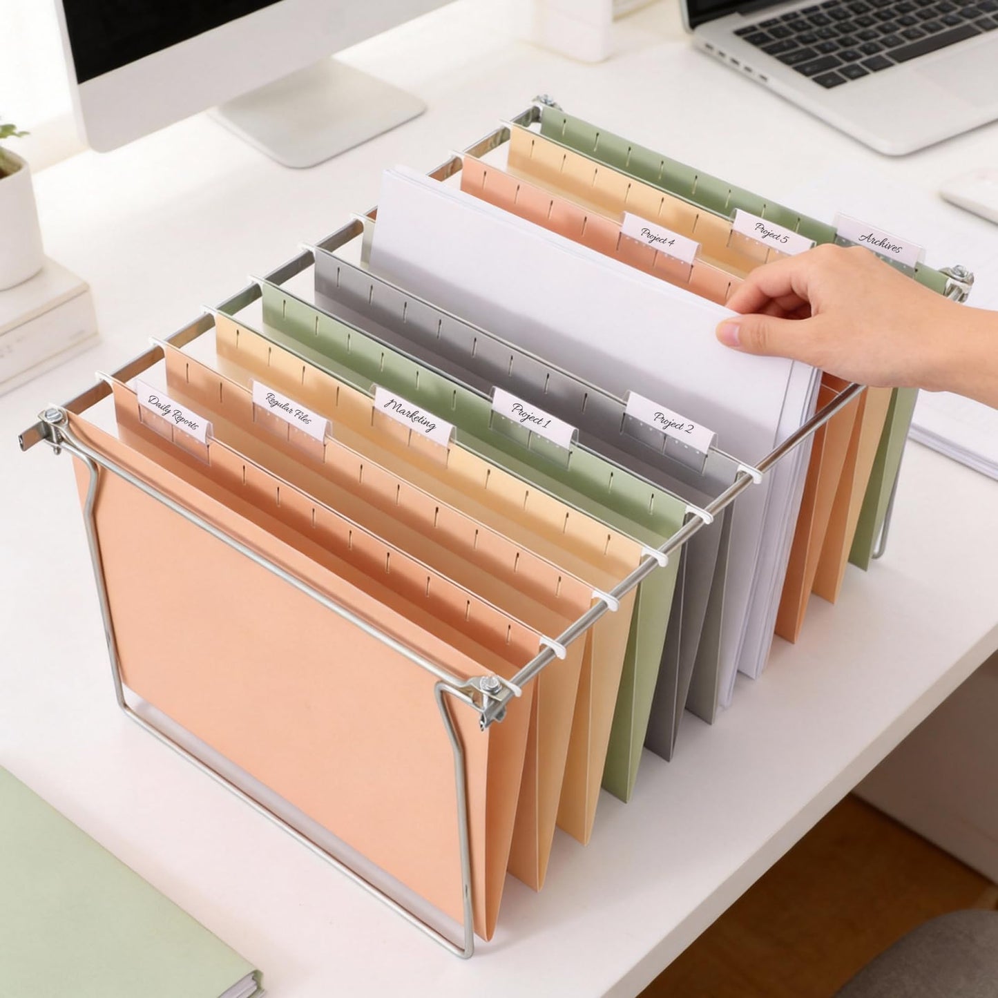 SUNEE 25 Count Hanging File Folders, Pastel Colors, Hanging File Folders Letter Size, Hanging Folders with 1/5-cut Tabs, Designed for Bulky Files, Filing Cabinets, Medical Charts