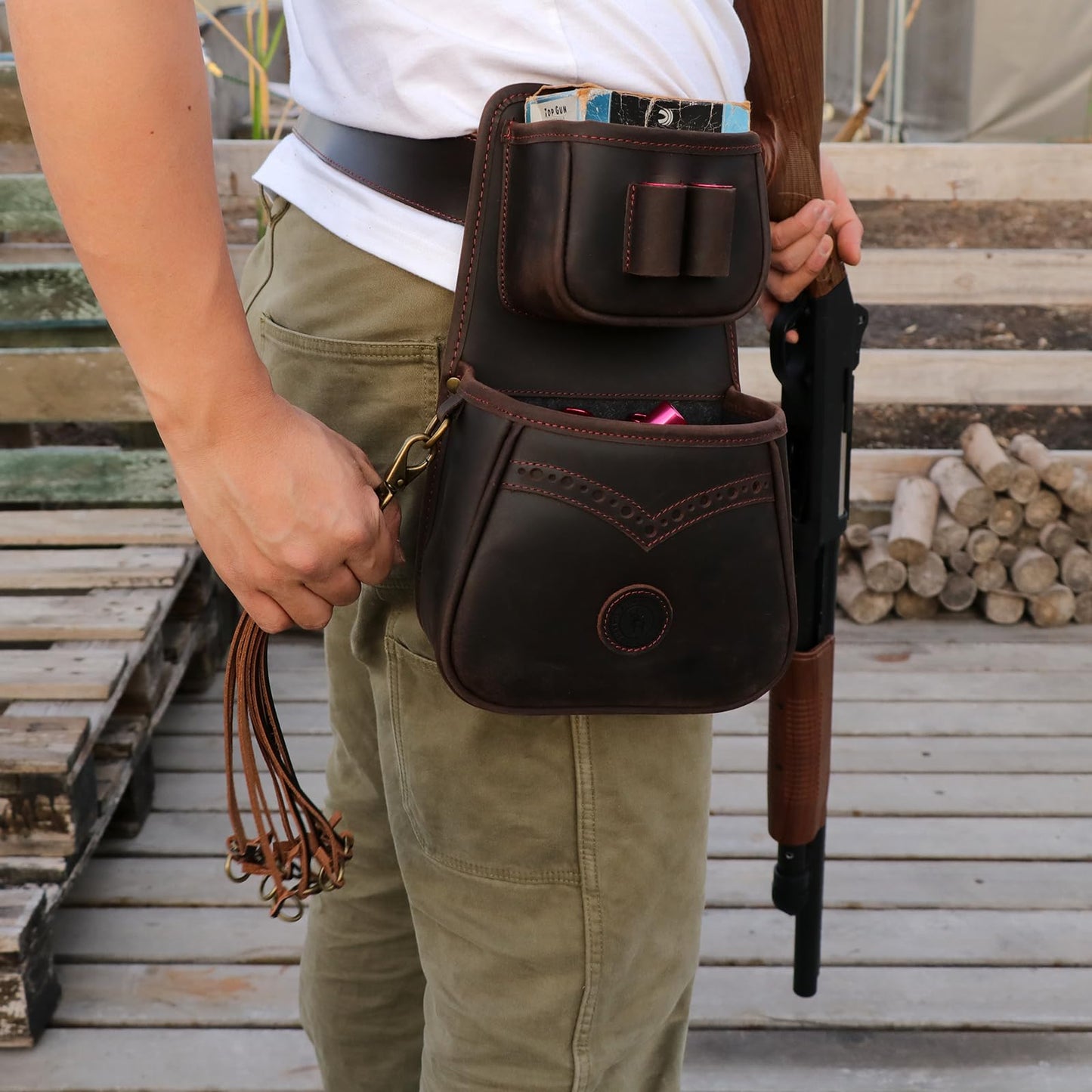 TOURBON Leather Shotgun Shell Holder Ammo Pouch with 1 Box Bullet Carrier