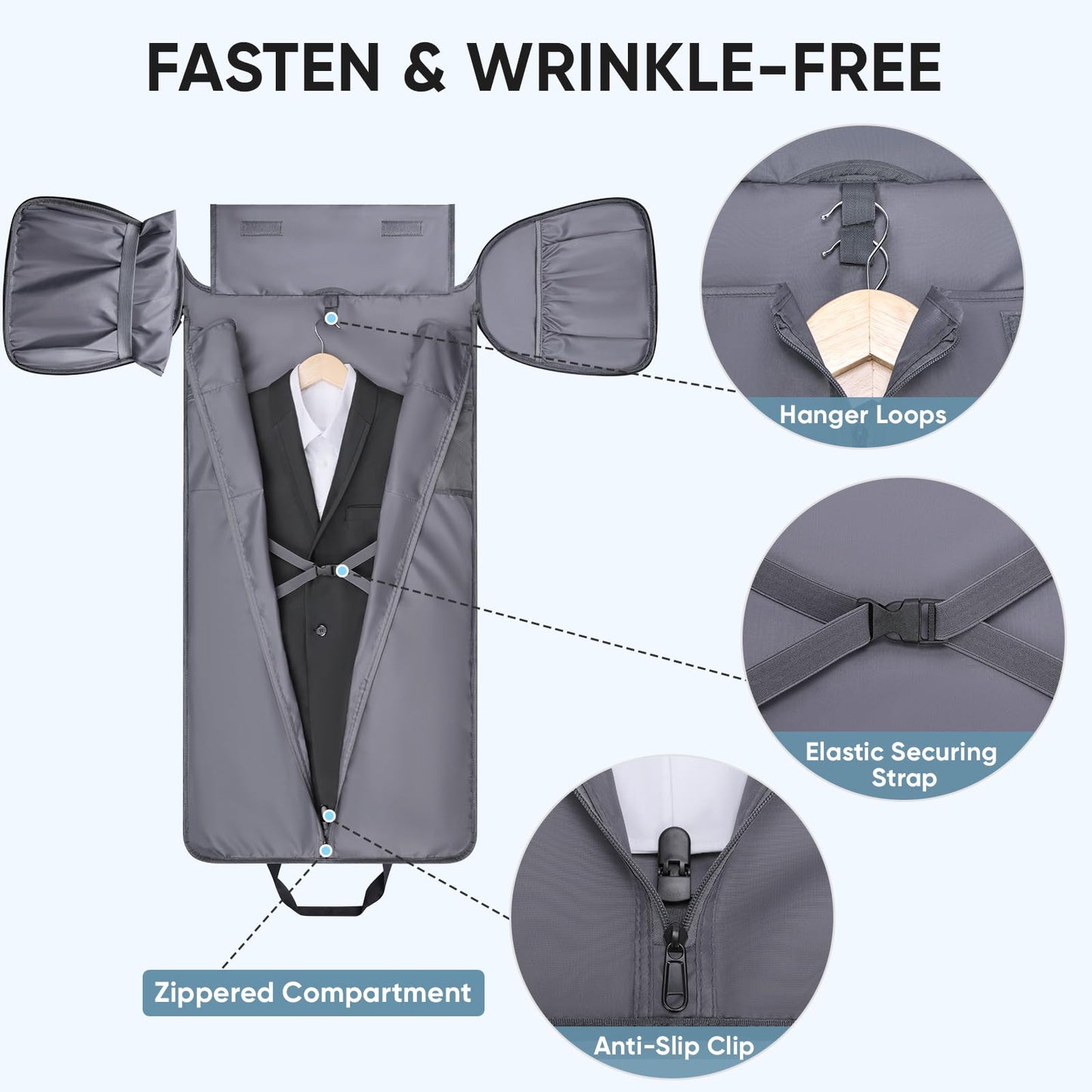 BALEINE Travel Garment Bag, Travel Suit Bag for Men, Water Resistant Carry on Garment Bag for Hanging Clothes, Garment Duffel Bag for Travel Business (Black-Convertible)