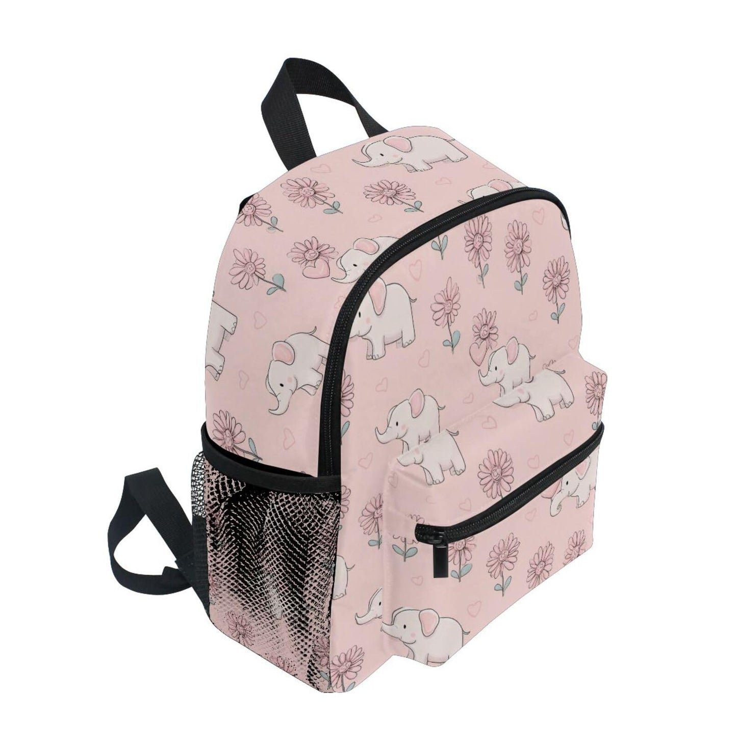 Kcldeci Toddler Backpack for Girls Boys Elephant Flower Heart Kindergarten Elementary Preschool Kids School Bag Book Bag S