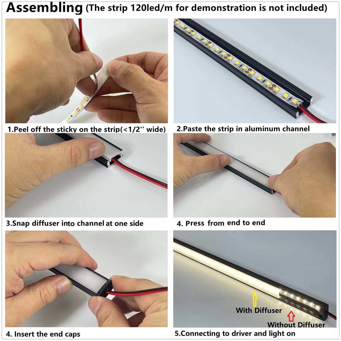 THMOOTHER LED Strip Black U Channel Diffuser 10-Pack 6.56FT,17X7.5MM Surface Mounted Tape Light Aluminum Track with Milky Cover Cabinet,Stairs,Counter,Wall Flush Installed Low Profile