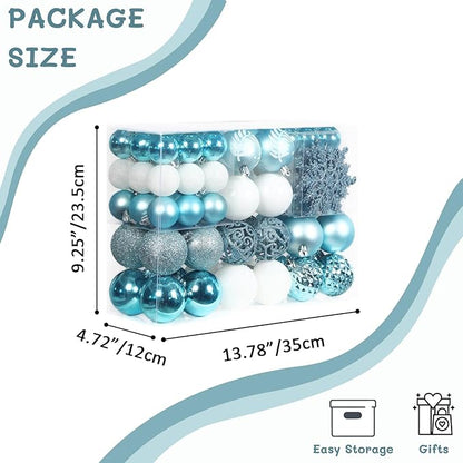 SY CRAFT 86 Pieces of Assorted Shatterproof Christmas Ball Snowflake Ornaments Seasonal Decorative Hanging Ornament Set with Hand-held Gift Package for Xmas Tree Decorations (Light Blue)