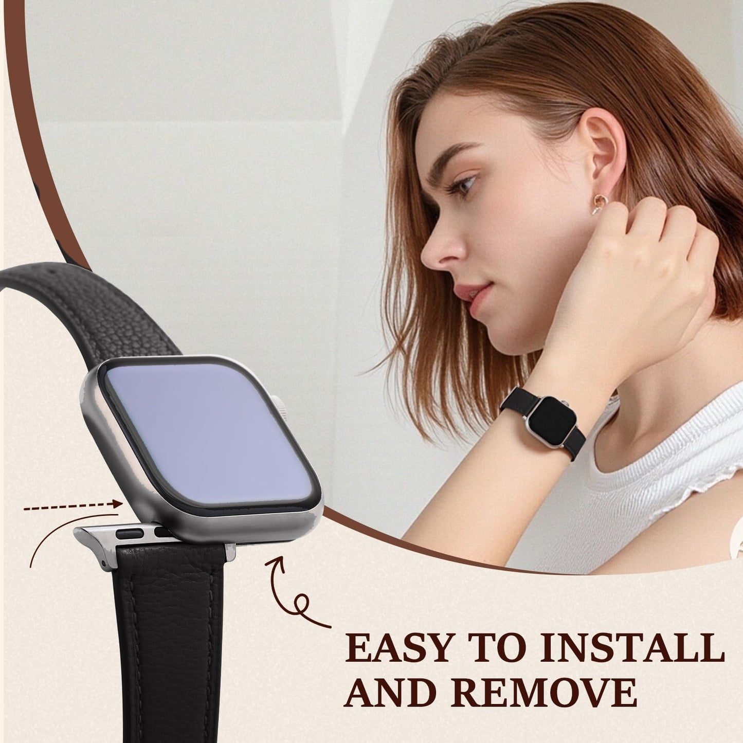 Soft French Goatskin Women's Slim Leather Band Compatible with Apple Watch 38mm 40mm 41mm 42mm 44mm 45mm 46mm 49mm, Lightweight Thin Leather Strap for iWatch Series Ultra SE 11 10 9 8 7 6 5 4 3 2 1