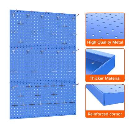 TORACK 3 PCS Metal Pegboard Panels(12x24 inch) for Wall Garage Utility Tools Storage Pegboard for Workbench, Modular Peg Board Tool Organizer Board Kit(Pack of 3, Blue)
