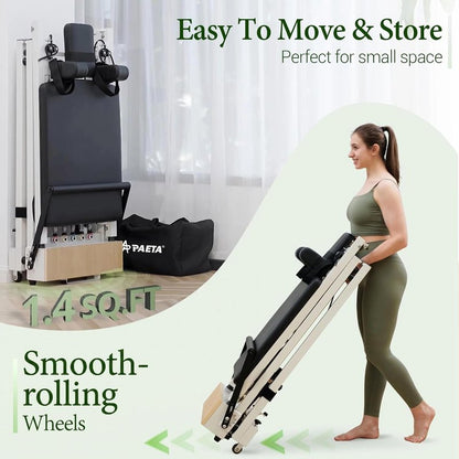 PAETA Pilates Reformer, 86" Foldable Reformer Pilates Machine with Adjustable Reformer Heights, Pilates Equipment with Piano Wire Spings and Jump Boards(Black)