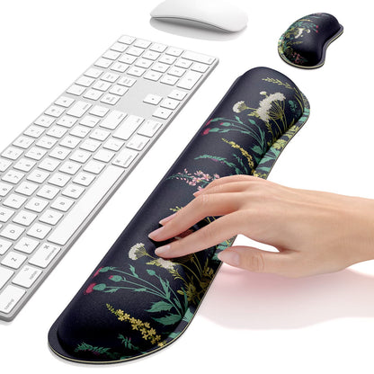 Dapesuom Enlarge Keyboard Wrist Rest, Memory Foam Wrist Cushion for Desk Mat Support, Cute Pain Relief Keyboard Mouse Pad Rests Set with Non-Slip Base for Gaming Laptop Office Computer, Elegant Flower
