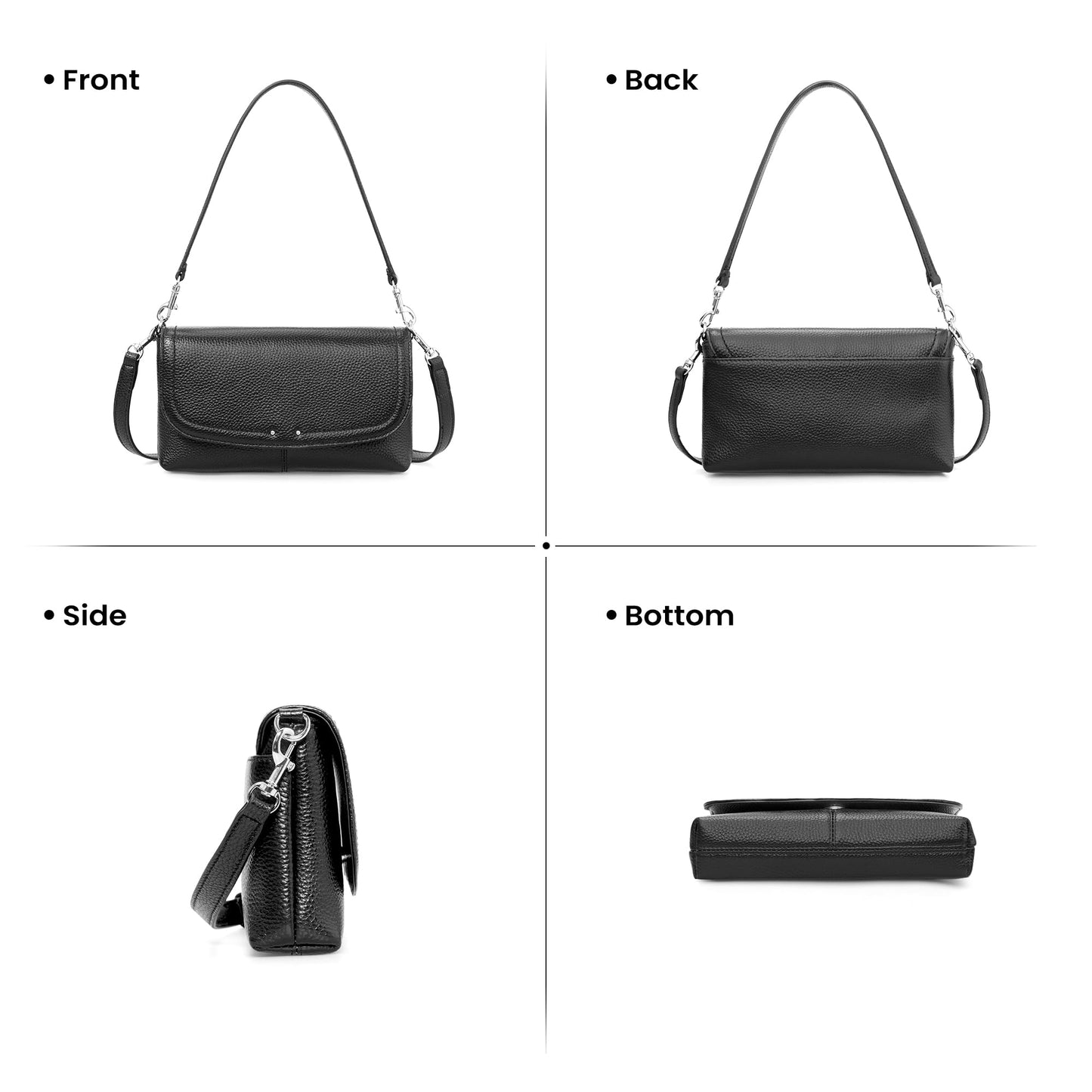 befen Genuine Leather Small Crossbody Bags for Women,Real Leather Purses with Built in RFID Wallet,Trendy Cell Phone Purse Shoulder Bag,Black Travel Purse Handbags with Card Slots and Adjustable Strap