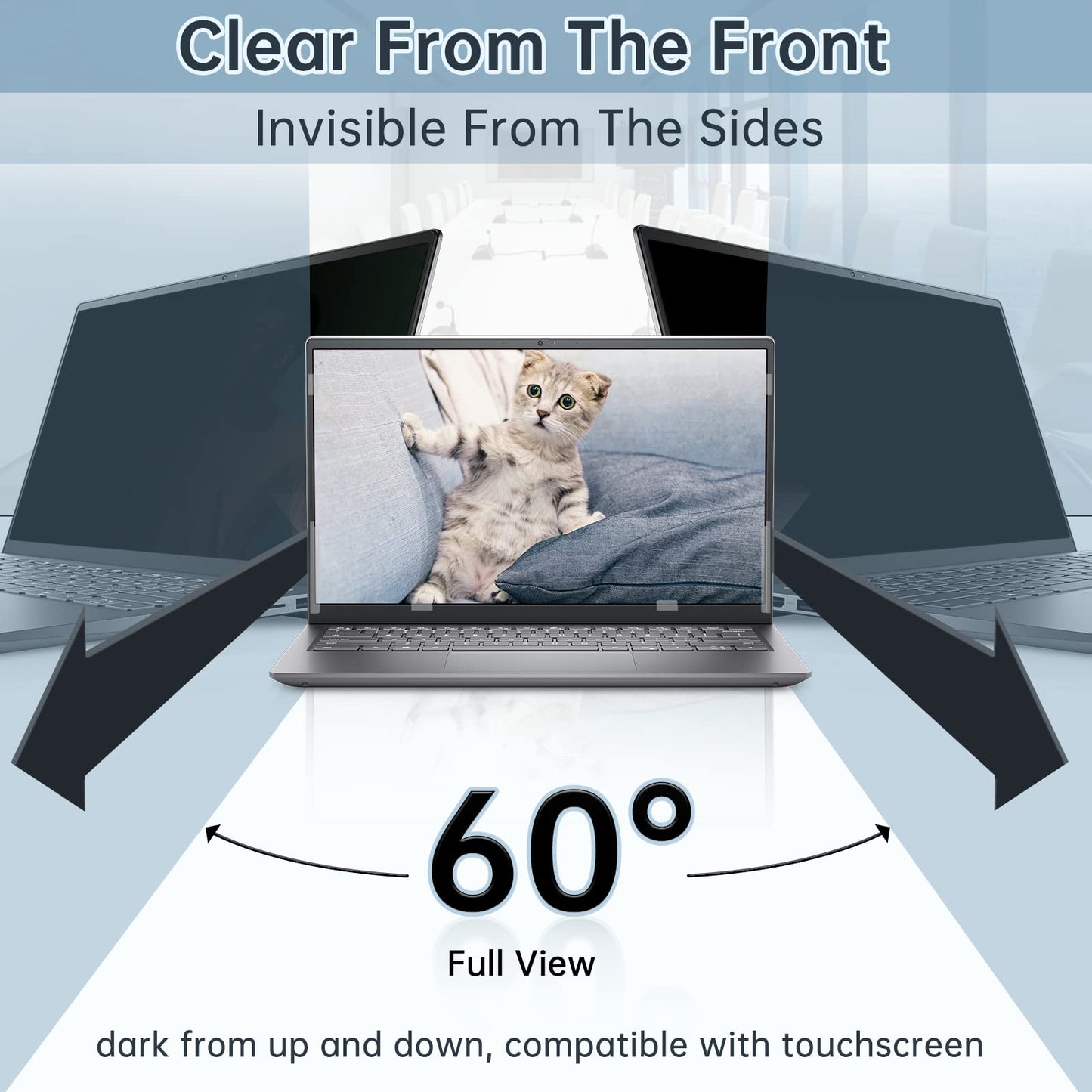 IPROKKO Laptop Privacy Screen 14 Inch 16:9 Aspect, Compatible with HP, Dell, Acer, Asus, Samsung, Lenovo Yoga & More, Removable Anti Blue Light Glare Spy Computer Monitor Filter Security Shield