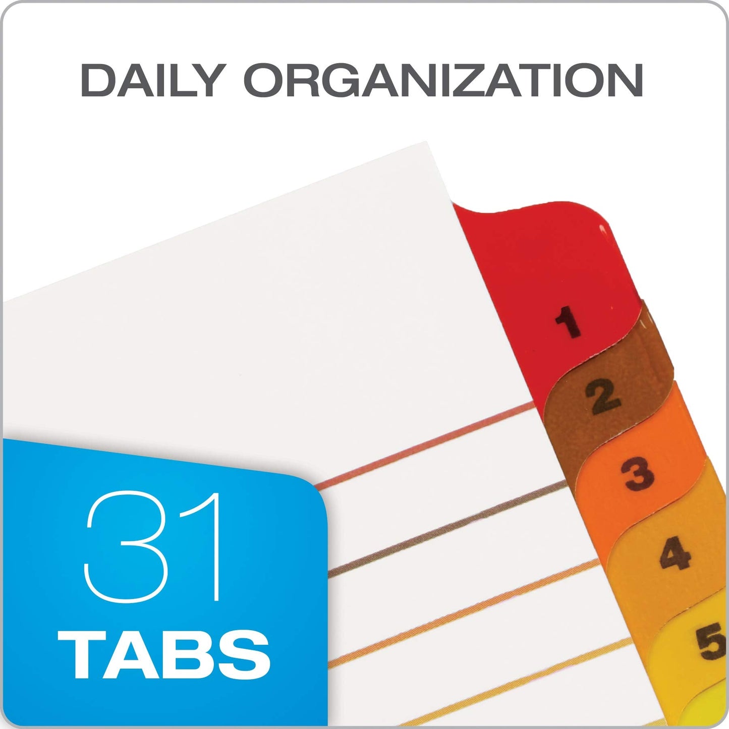 Oxford Binder Dividers, 31 Tabs, Numbered 1–31, 3 Pack, Customizable Table of Contents Page, Reversible Multicolor Tabs, 3-Hole Punched for Binders
