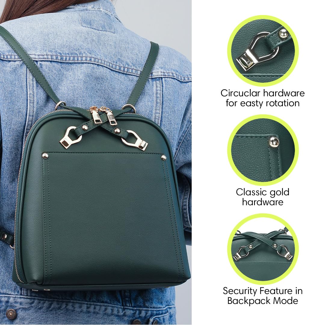 MMS Brands Miztique Daisy Convertible Backpack Purse for Women | Vegan Leather Shoulder Strap Bag or Convertible Backpack | (Emerald)