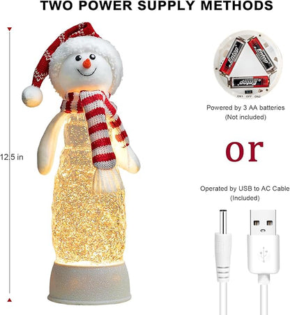 Christmas Snowman Decorations, Lighted Snowman Plush Swirling Glitter Musical Christmas Snow Globe, Christmas Water Lantern Ornaments for Festival Decoration Gifts