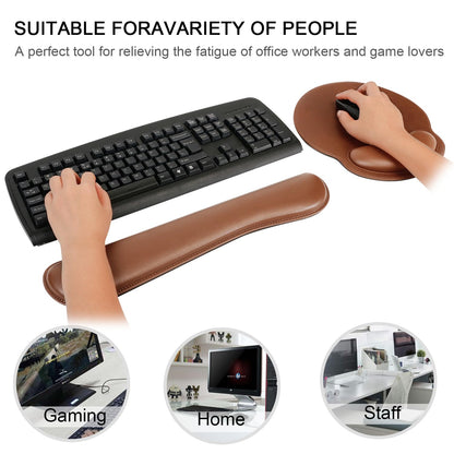 RICHEN Ergonomic PU Leather Keyboard Wrist Rest and Mouse Pad with Wrist Support, Memory Foam Set for Computer/Laptop,Gaming and Office, Comfortable for Easy Typing & Pain Relief (PU Brown)