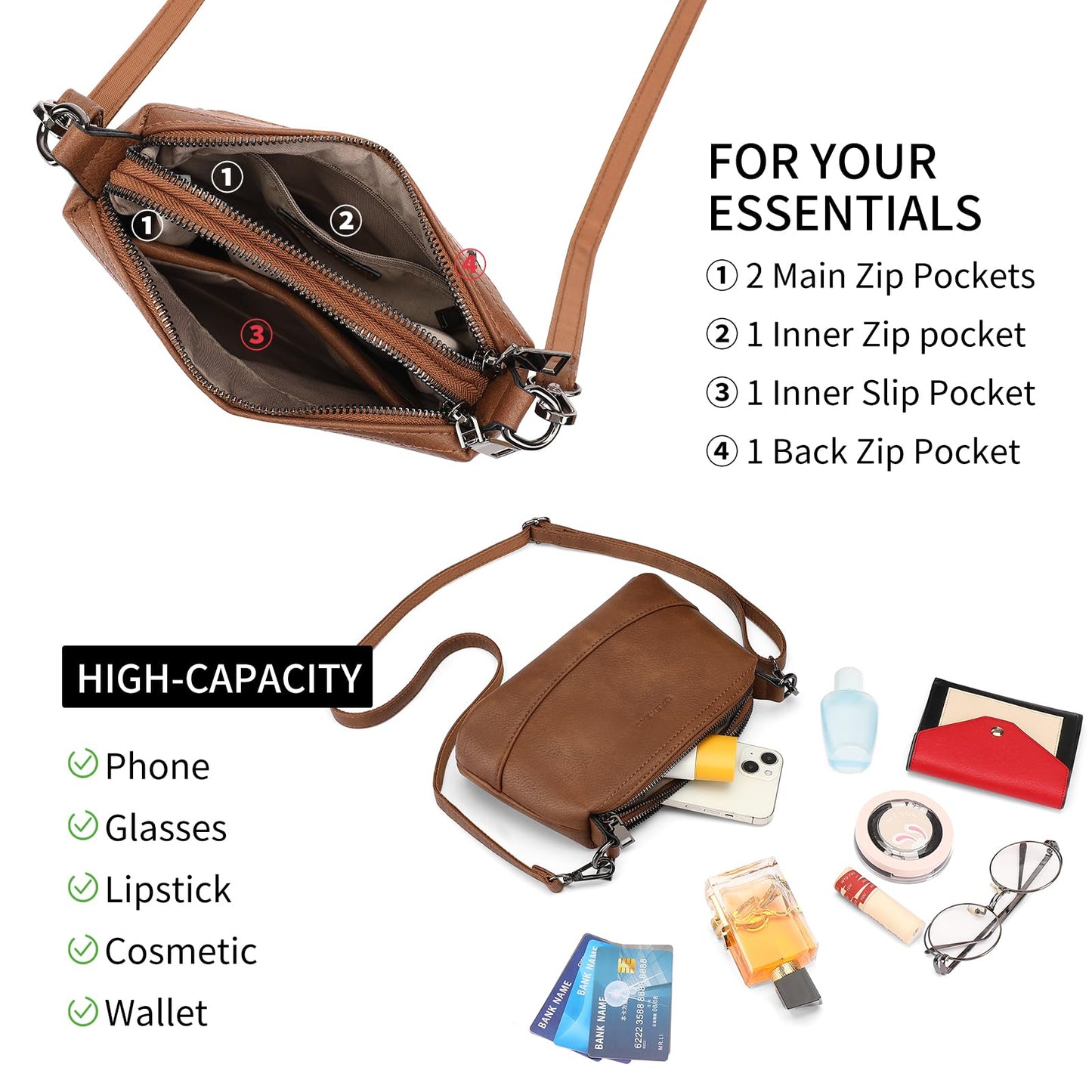 GAEKEAO Crossbody Bags for Women Small Cross Body Purses Vegan Leather Shoulder Bag Travel Purse with Adjustable Strap