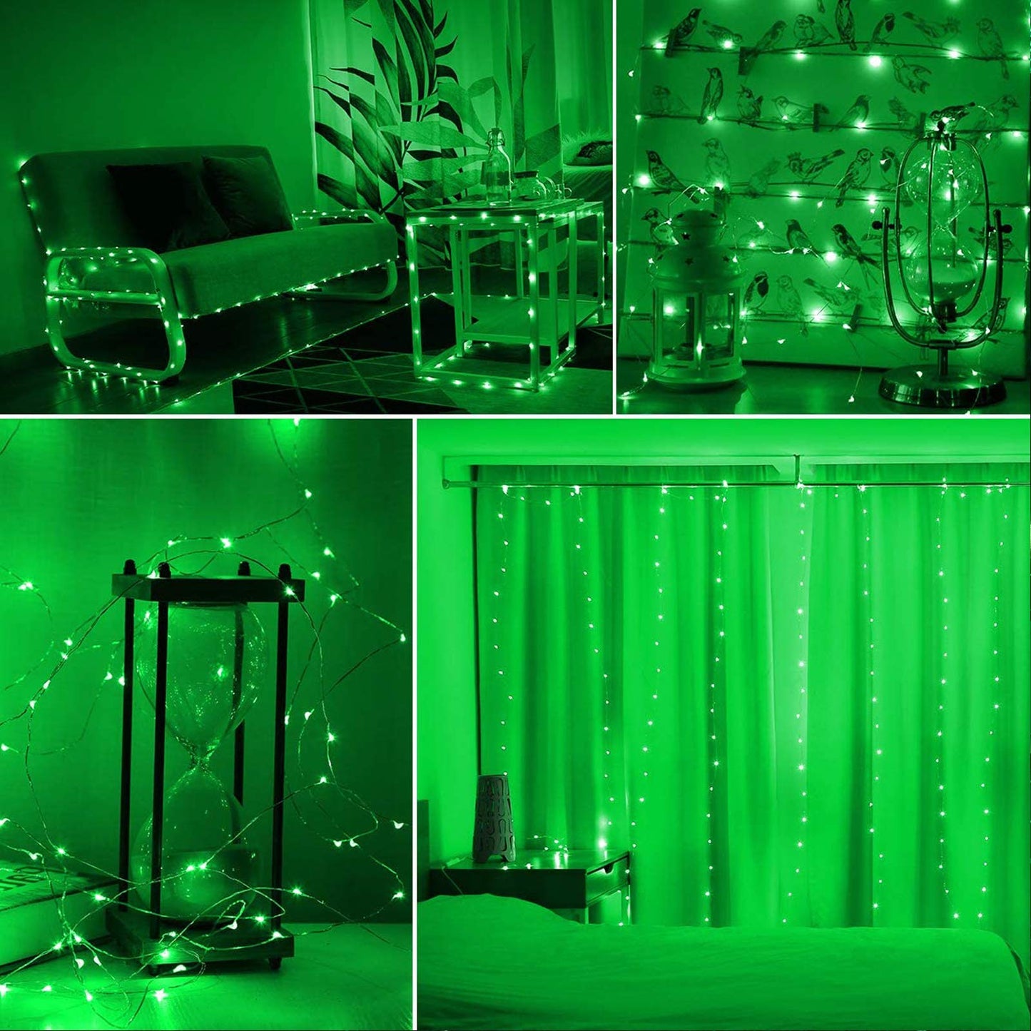 RUICHEN Dimmable Copper Wire 33 Ft 100 LED Fairy String Lights Plug in with Remote, Green