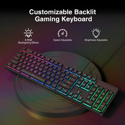 Redragon S107 Gaming Keyboard and Mouse, RGB Gaming Keyboard and 3200 DPI Mouse Combo with Large Mouse Pad, 25-Key Anti-Ghosting, Mechanical Feeling Keyboard, Plug & Play to PC, Laptop