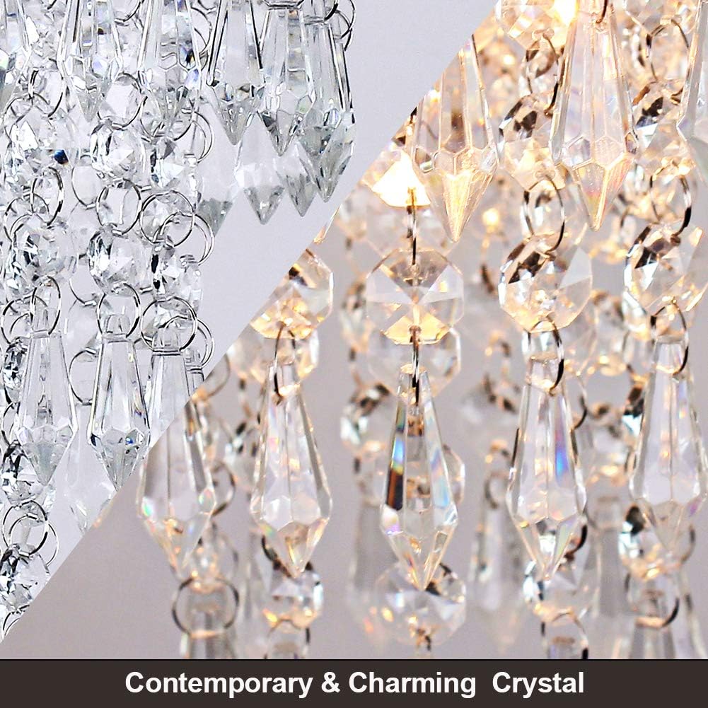 FRIXCHUR Small Crystal Chandelier Led Crystal Ceiling Lights 3 Tiers Crystal Raindrops Chandelier Pendant Lighting Fixture Decoration for Bedroom Hallway Living Room,Chrome, E26