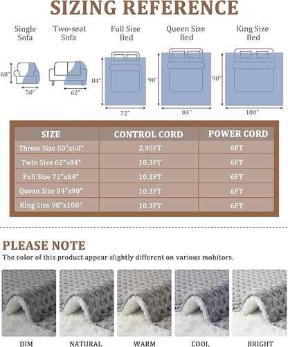CAROMIO Heated Blanket Twin Size, Waffle Weave Electric Throw Blanket Fast Heating with LCD Controller, 10 Heat Levels & 1-12H Time Settings Auto Off, ETL Certified, Grey, 62" x 84"