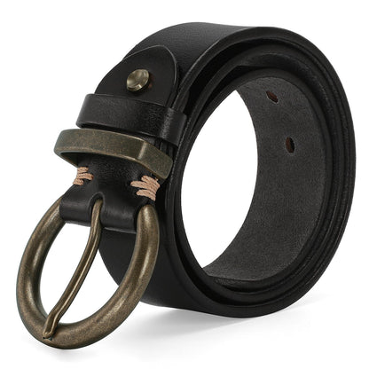 wolksprong Women's 1.5 inch Leather Belt with Large Brass Buckle - Trendy Vintage Style for Jeans and Pants
