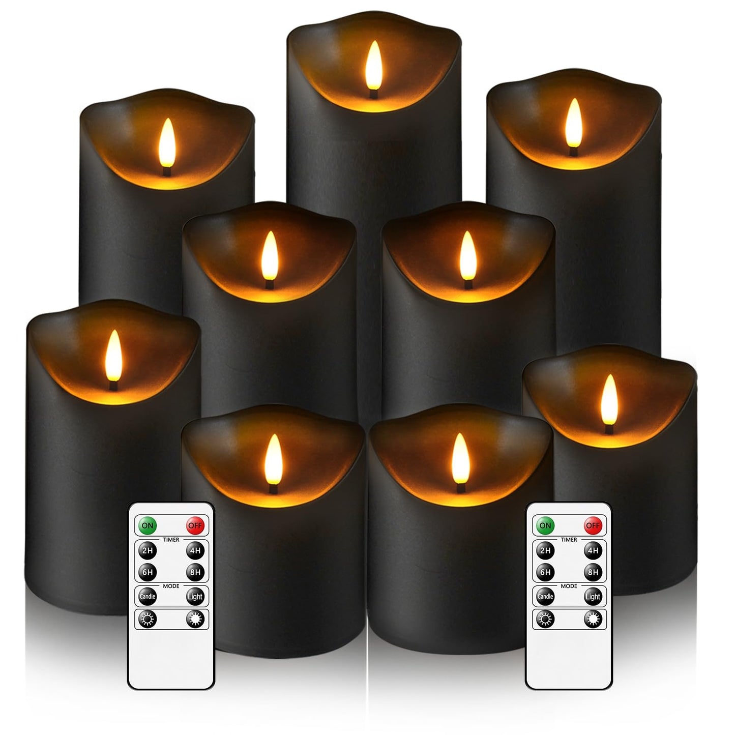 Eebuss Flameless Candles with Remote Timer, Battery Operated Realistic Flickering LED Candles, 9 Packs Fake Candles for Home Decor (D3 x H 3" 4" 5" 6" 7") (Black)