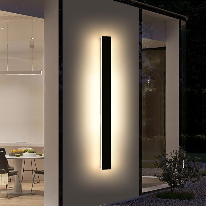 57inch Modern LED Wall Sconce, Black Outdoor Wall Light, 3000K Warm White, 50W, IP65 Waterproof, Long Linear Wall Mount Lighting, Outside Exterior Lights for Garage, Patio, Garden
