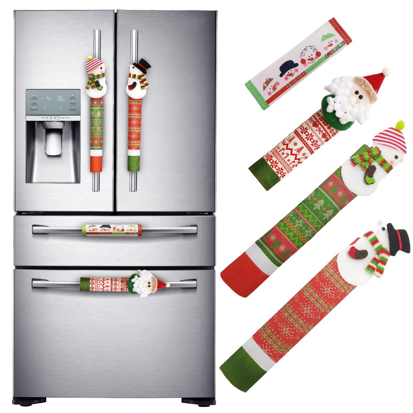 OurWarm Christmas Refrigerator Handle Covers Set of 4, Christmas Kitchen Decor 3D Snowman Couple Fridge Door Handle Cover Washable, Appliance Handle Covers for Christmas Decorations